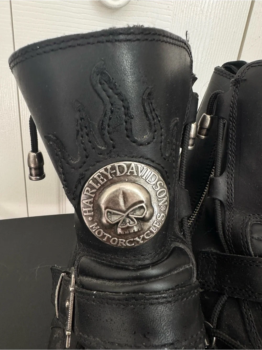 Harley-Davidson Black Leather Moto Boots with Silver Hardware
